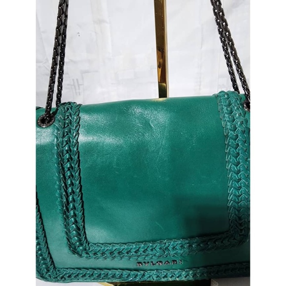 SOLD***Authentic BVLGARI Plissé Serpenti Forever Flap Bag Green - Picture 8 of 16